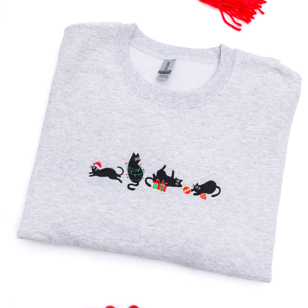 PREORDER: Christmas Cats Embroidered Sweatshirt