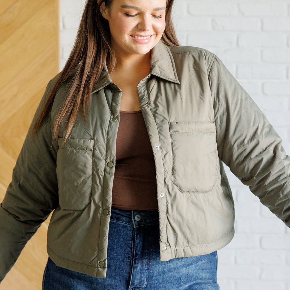 Hear Me Out Lightweight Puffer Jacket in Olive