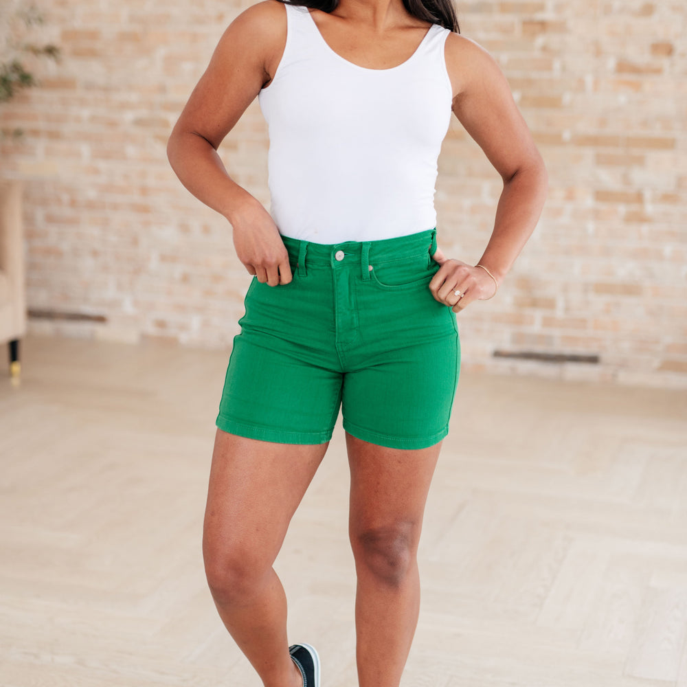 
                      
                        Jenna High Rise Control Top Cuffed Shorts in Green
                      
                    