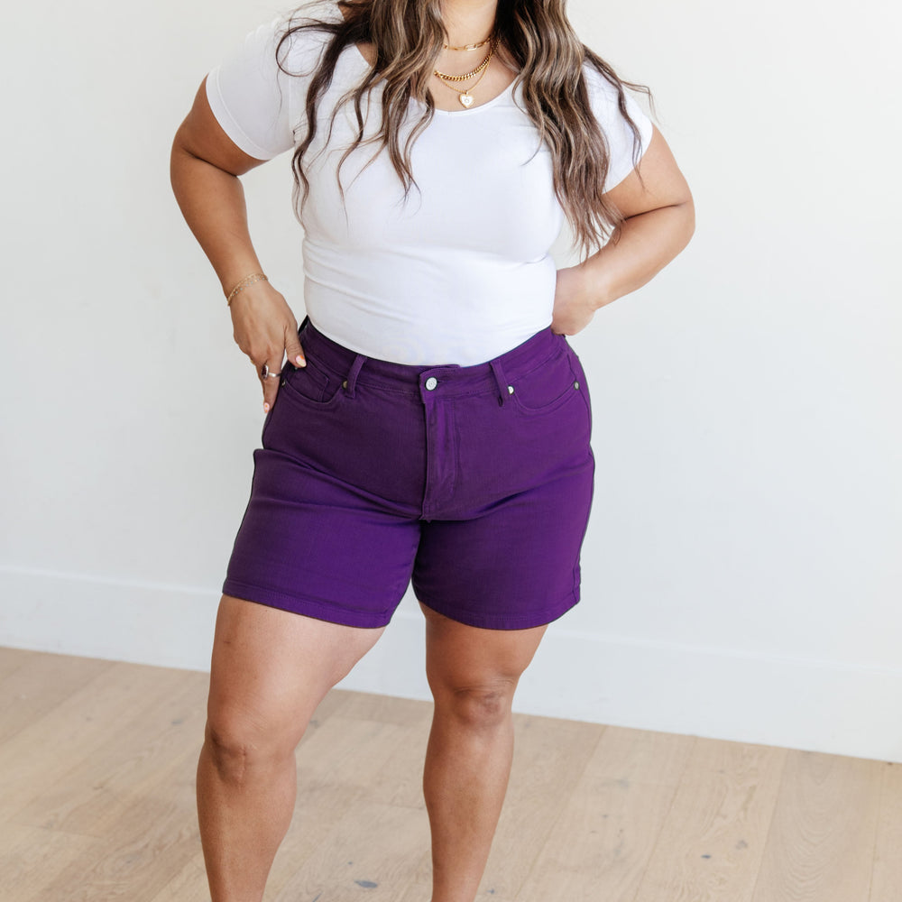 
                      
                        Jenna High Rise Control Top Cuffed Shorts in Purple
                      
                    