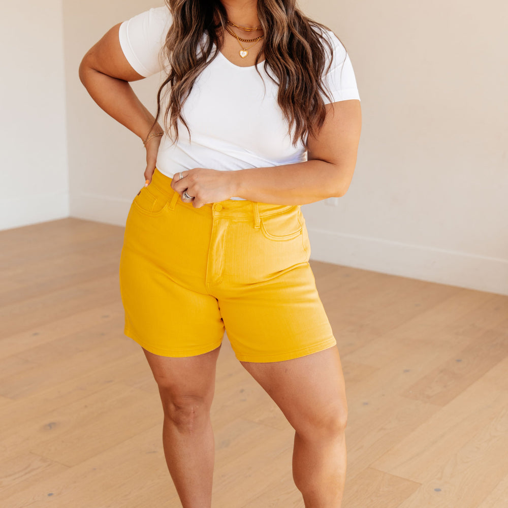 
                      
                        Jenna High Rise Control Top Cuffed Shorts in Yellow
                      
                    