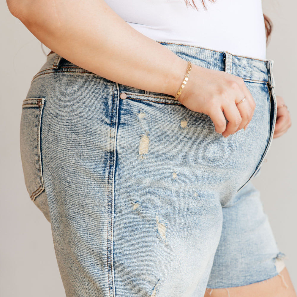 
                      
                        Cindy High Rise Mineral Wash Distressed Boyfriend Shorts
                      
                    