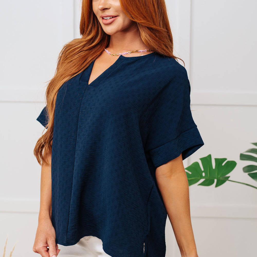 
                      
                        Let's Get Down to Business V-Neck Blouse in Navy
                      
                    