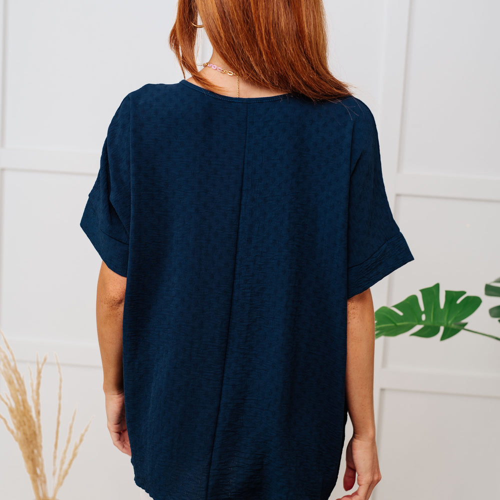 
                      
                        Let's Get Down to Business V-Neck Blouse in Navy
                      
                    