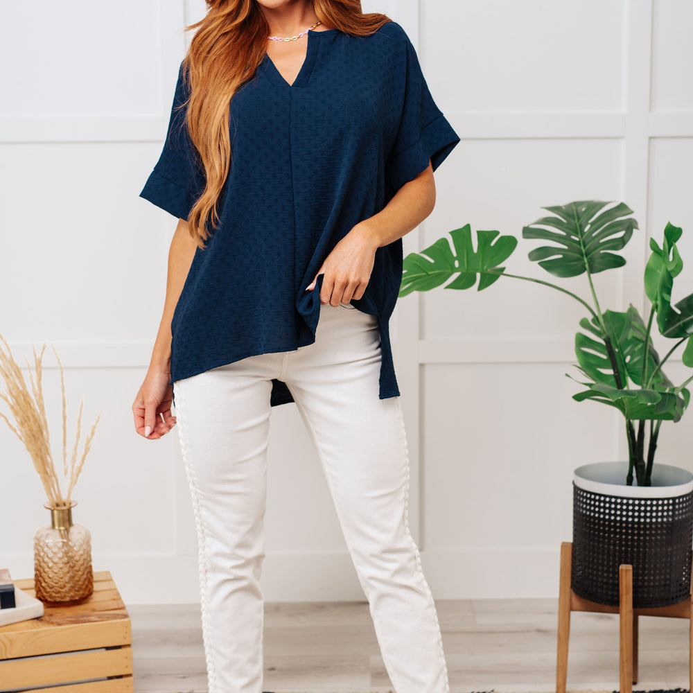 
                      
                        Let's Get Down to Business V-Neck Blouse in Navy
                      
                    