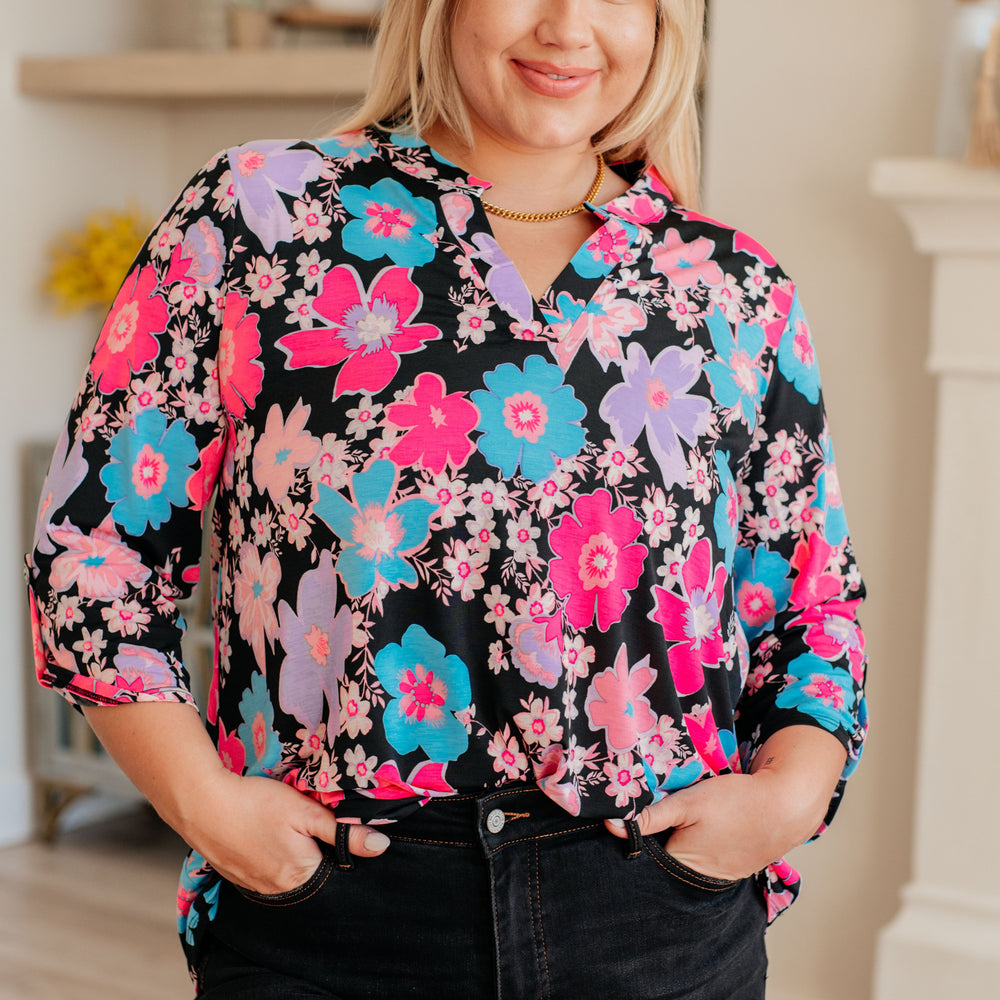 Lizzy Top in Black Bright Floral