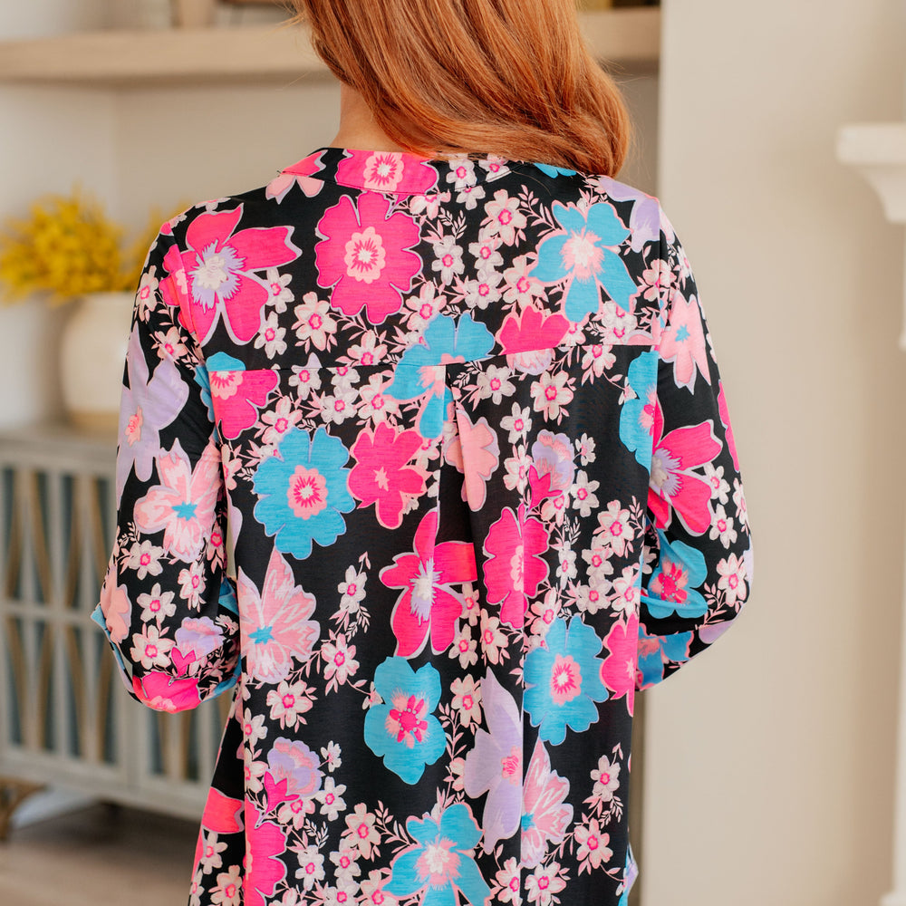 
                      
                        Lizzy Top in Black Bright Floral
                      
                    