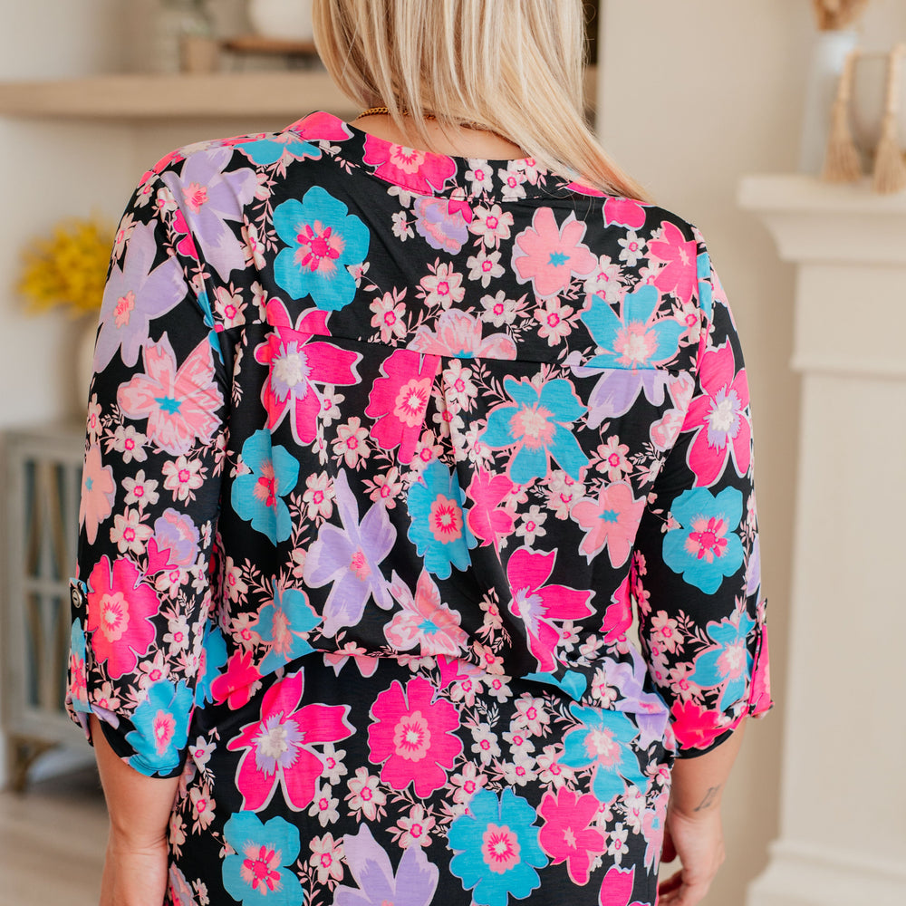 
                      
                        Lizzy Top in Black Bright Floral
                      
                    