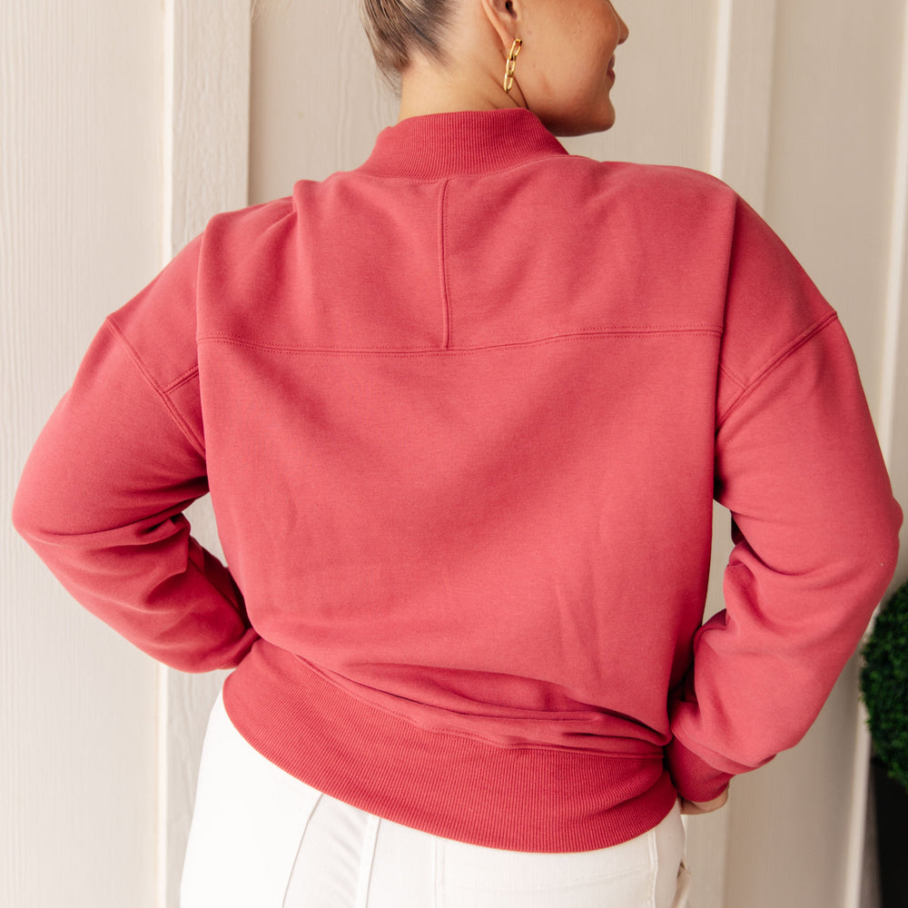 
                      
                        Make No Mistake Mock Neck Pullover in Cranberry
                      
                    