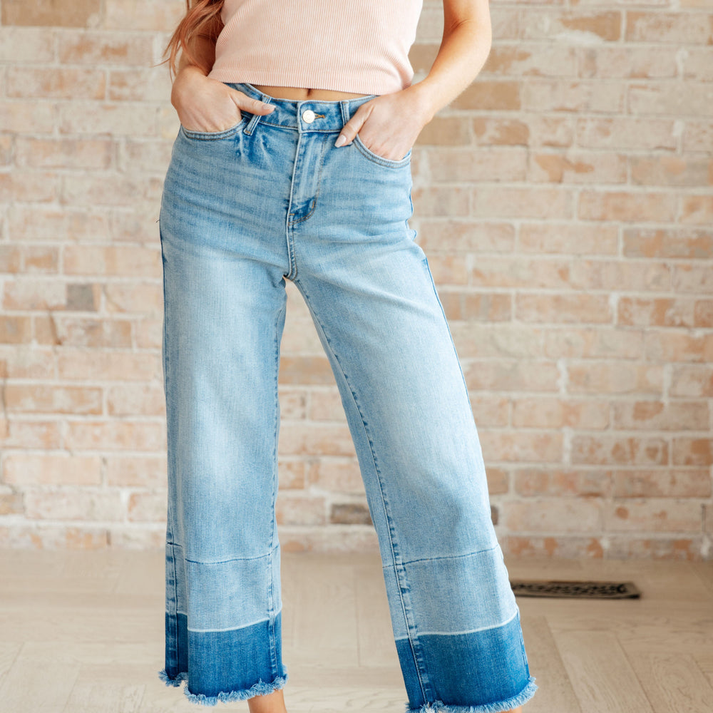 Judy Blue High Rise Wide Leg Crop Jeans in Medium Wash