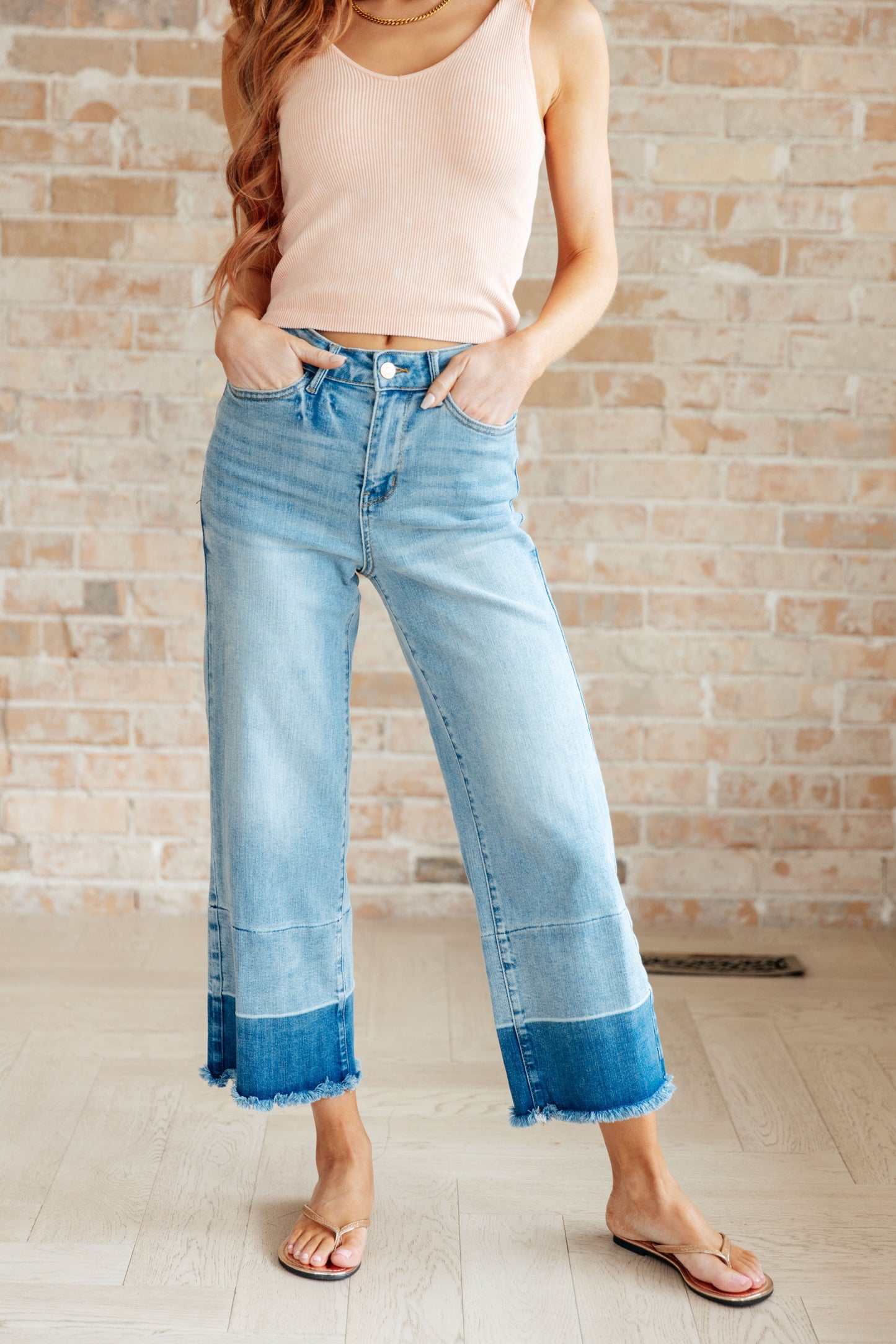 Judy Blue High Rise Wide Leg Crop Jeans in Medium Wash