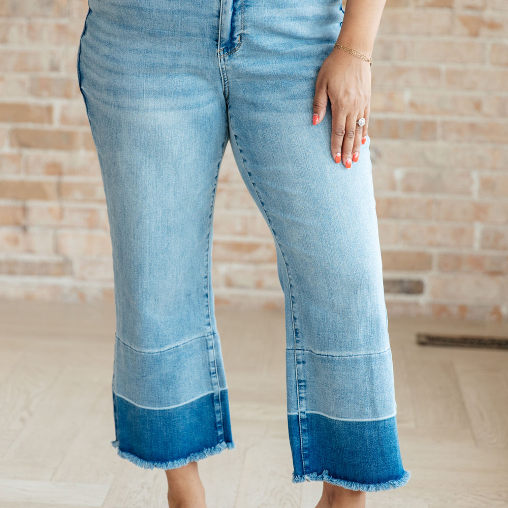 Judy Blue High Rise Wide Leg Crop Jeans in Medium Wash