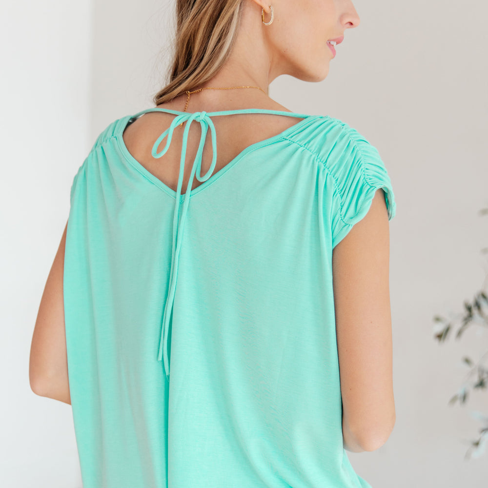 
                      
                        Ruched Cap Sleeve Top in Neon Blue
                      
                    