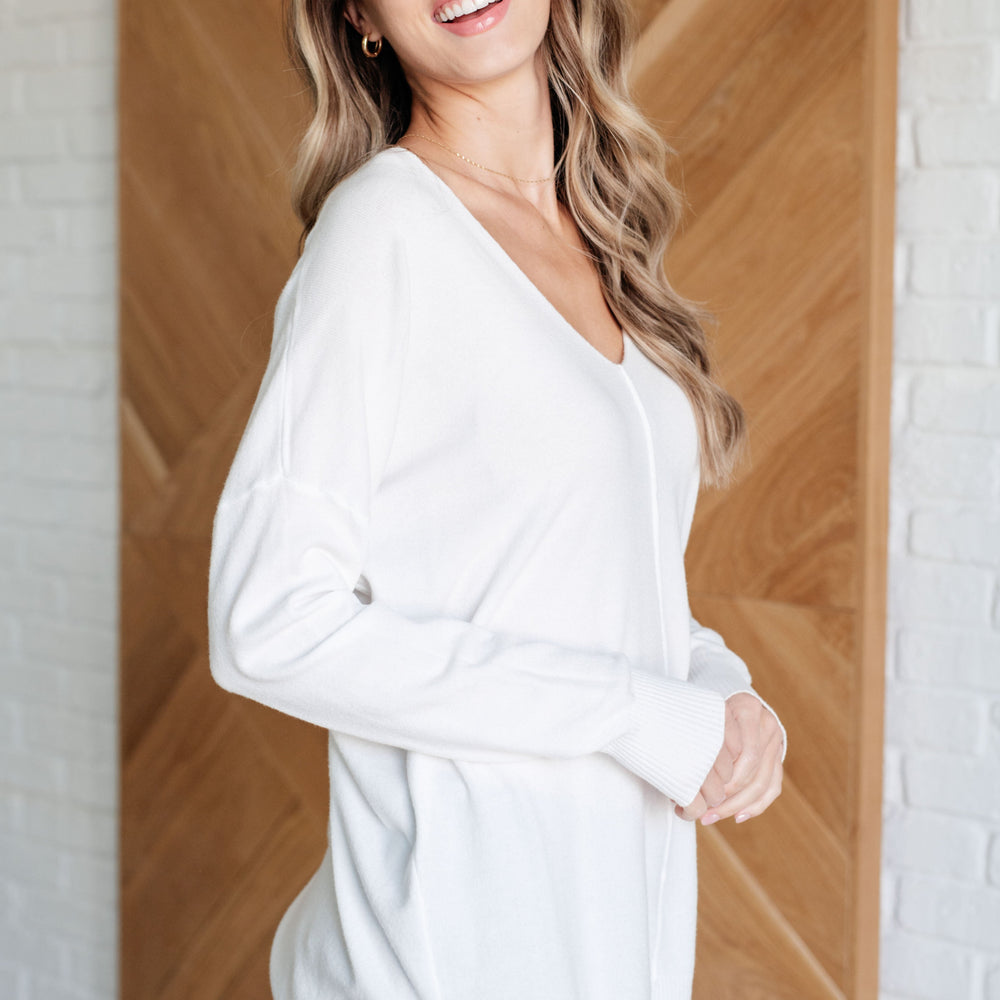 
                      
                        V-Neck Front Seam Sweater in Ivory
                      
                    