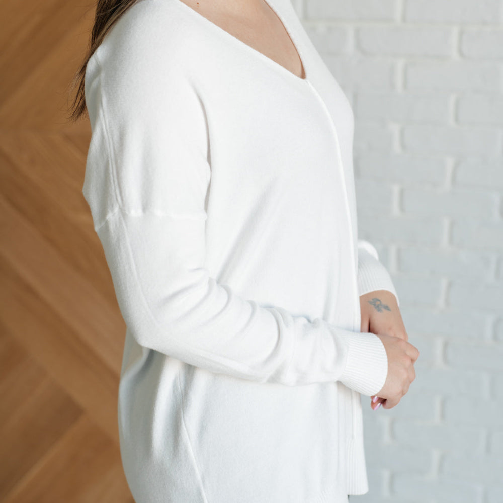 
                      
                        V-Neck Front Seam Sweater in Ivory
                      
                    