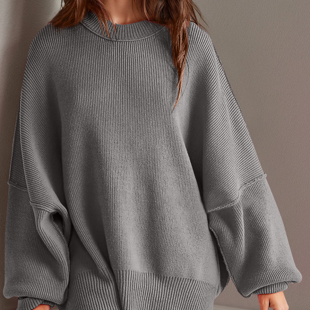 
                      
                        Side Slit Round Neck Long Sleeve Sweater
                      
                    