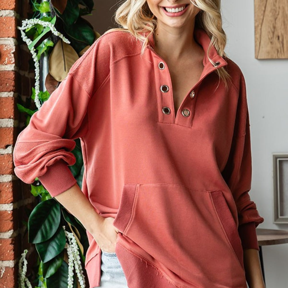 
                      
                        Grommet Split Neck Kangaroo Pocket Sweatshirt
                      
                    