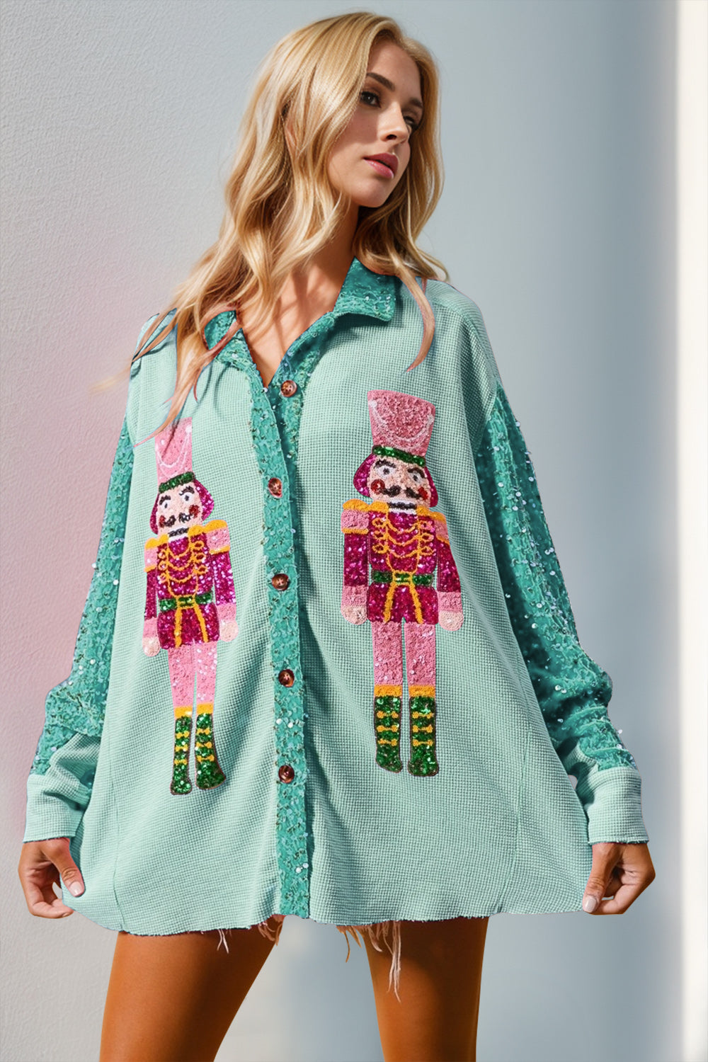 Sequin Nutcracker Button Up Shirt