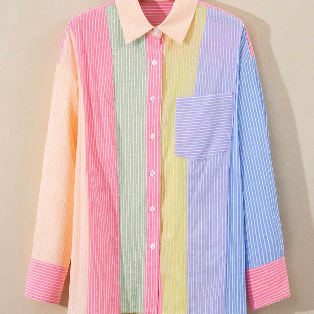 Striped Collared Neck Long Sleeve Shirt