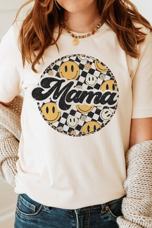 
                      
                        CHECKERED HAPPY FACE MAMA Graphic T-Shirt
                      
                    