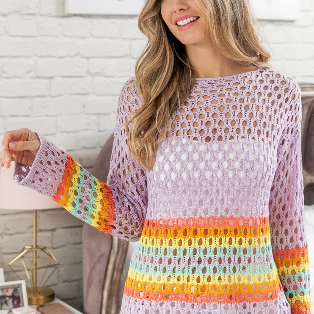 
                      
                        Rainbow Stripe Hollow Out Cover Up
                      
                    