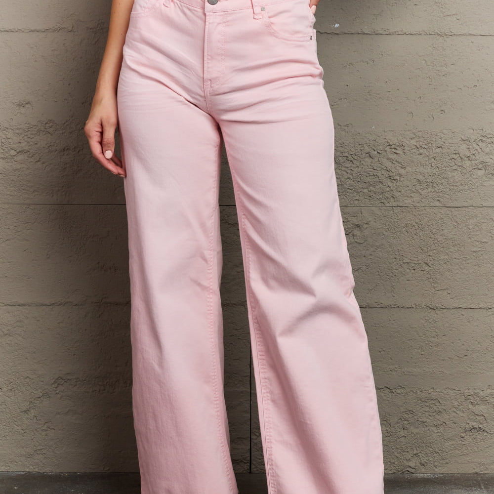 
                      
                        RISEN Raelene High Waist Wide Leg Jeans in Light Pink
                      
                    