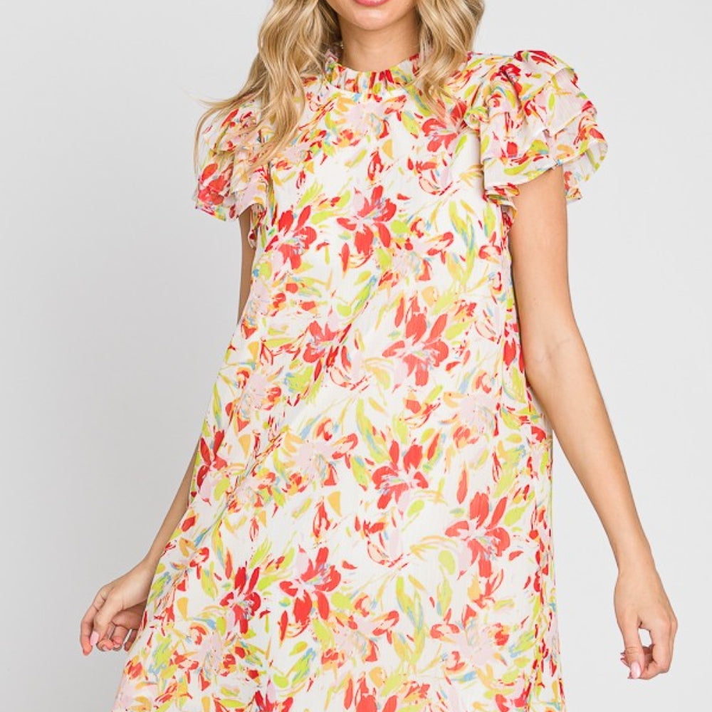 Floral Short Sleeve Mini Dress