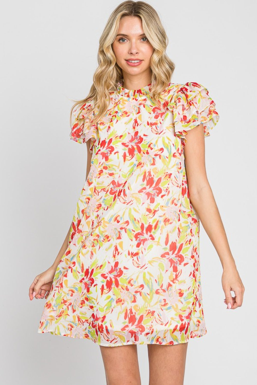 Floral Short Sleeve Mini Dress