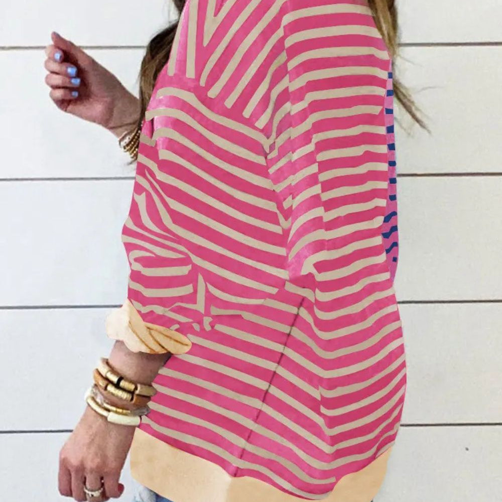 
                      
                        Contrast Stripes Round Neck Long Sleeve Sweatshirt
                      
                    