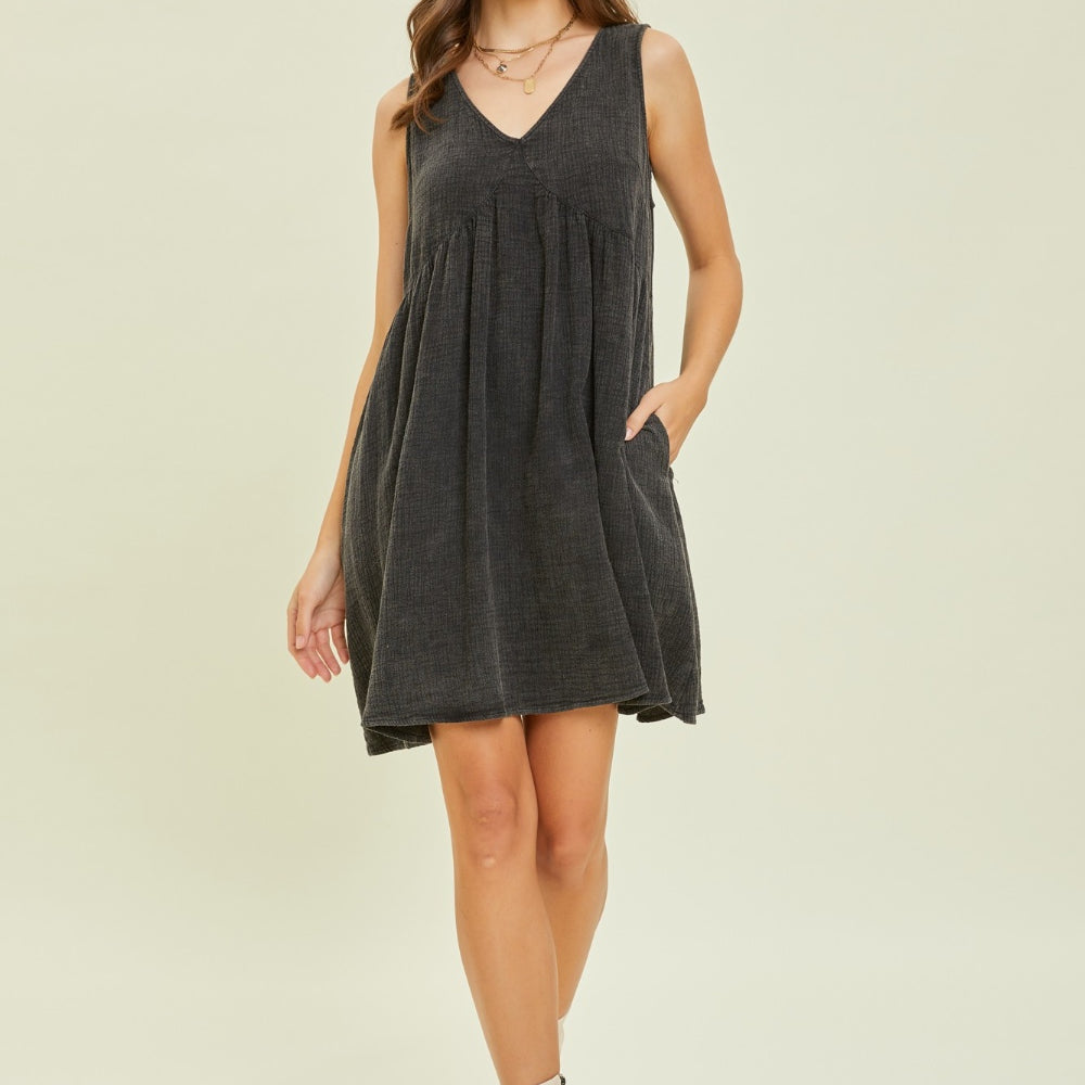 
                      
                        Texture V-Neck Sleeveless Flare Mini Dress
                      
                    