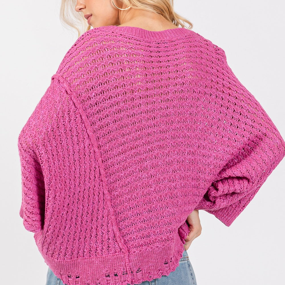 Distressed Asymmetrical Open Stitch Sweater