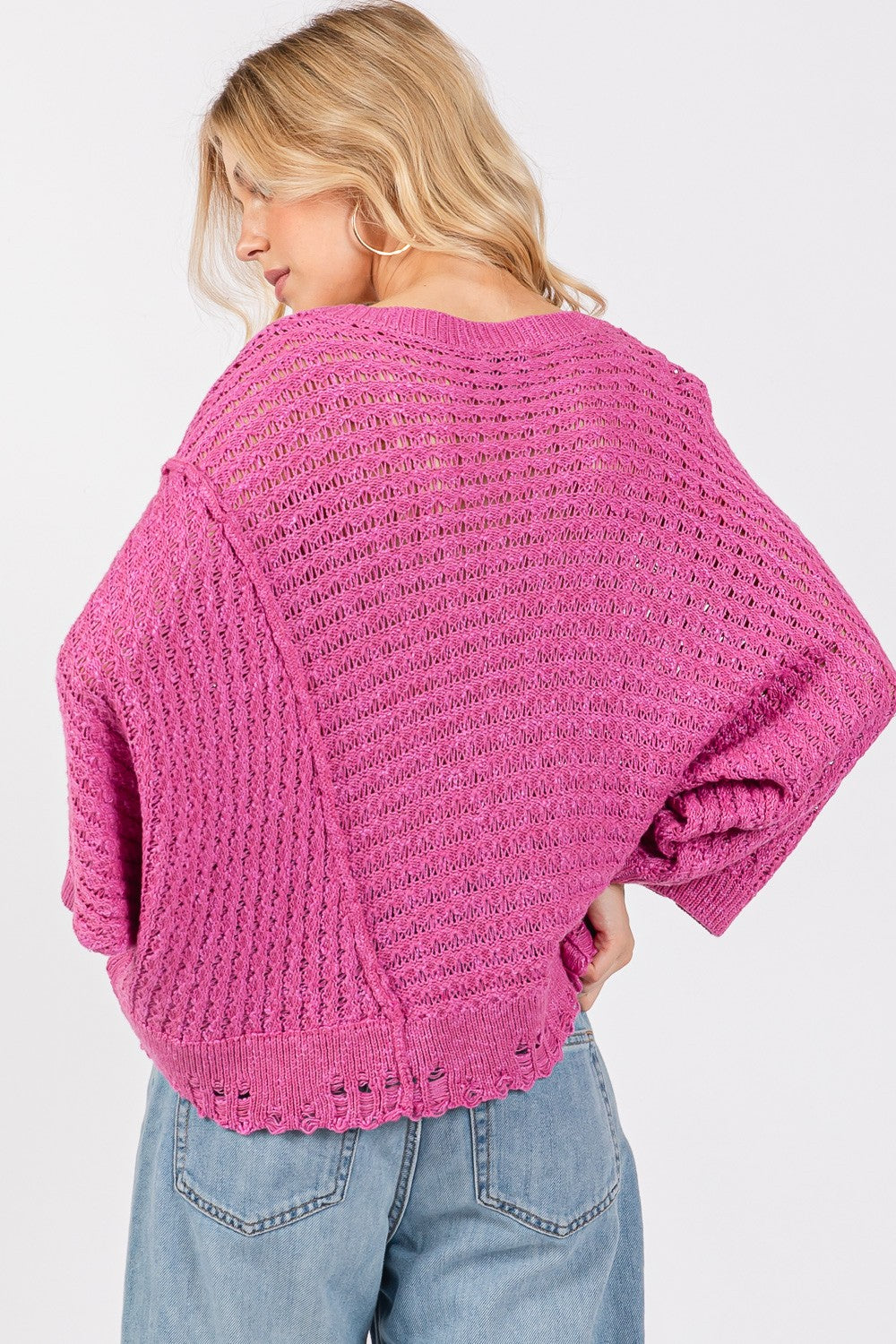 Distressed Asymmetrical Open Stitch Sweater