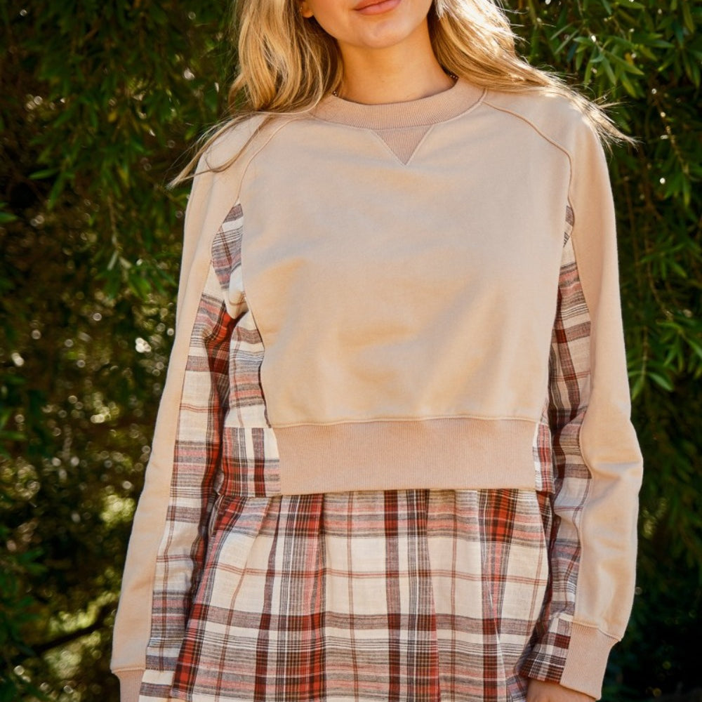 Double Layered Plaid Contrast Sweatshirt