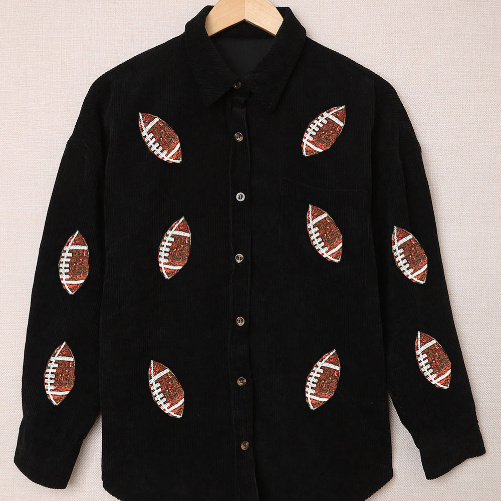 
                      
                        Sequin Football Button Up Long Sleeve Jacket
                      
                    