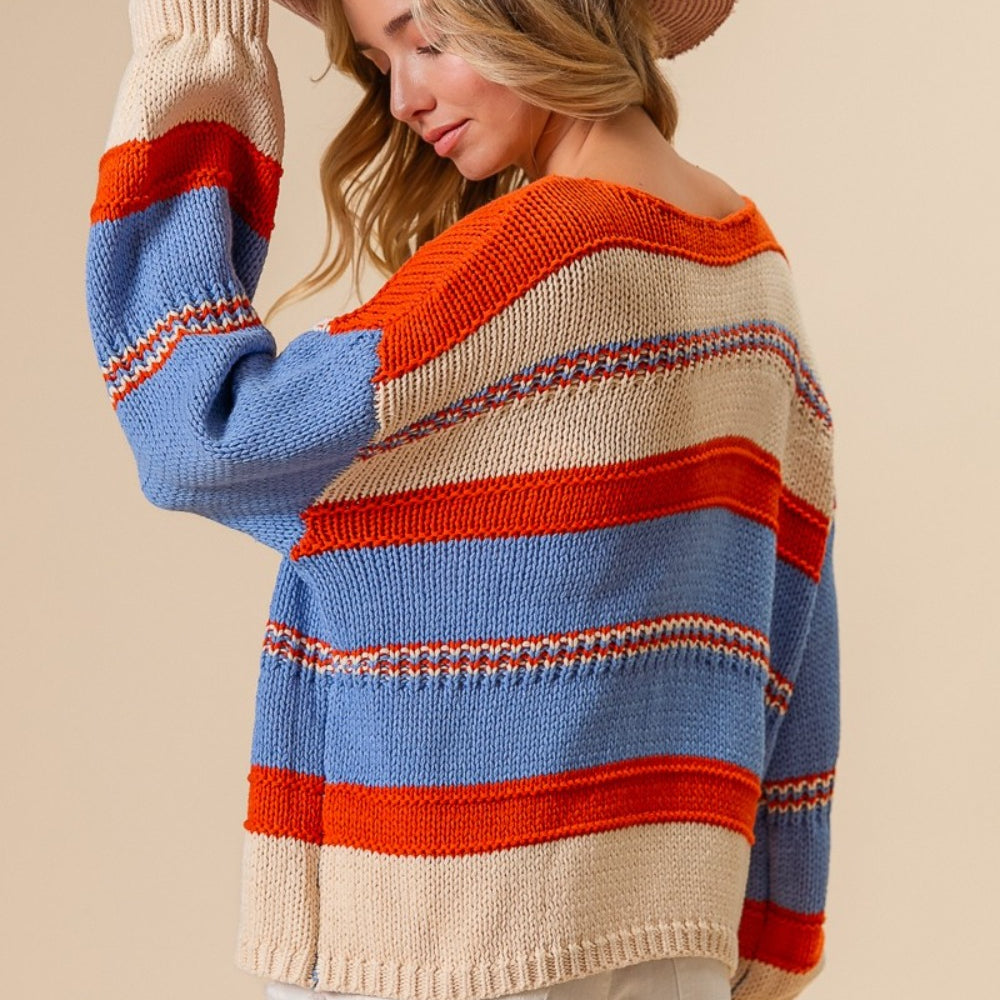 Multi Color Stripe Scoop Neck Sweater