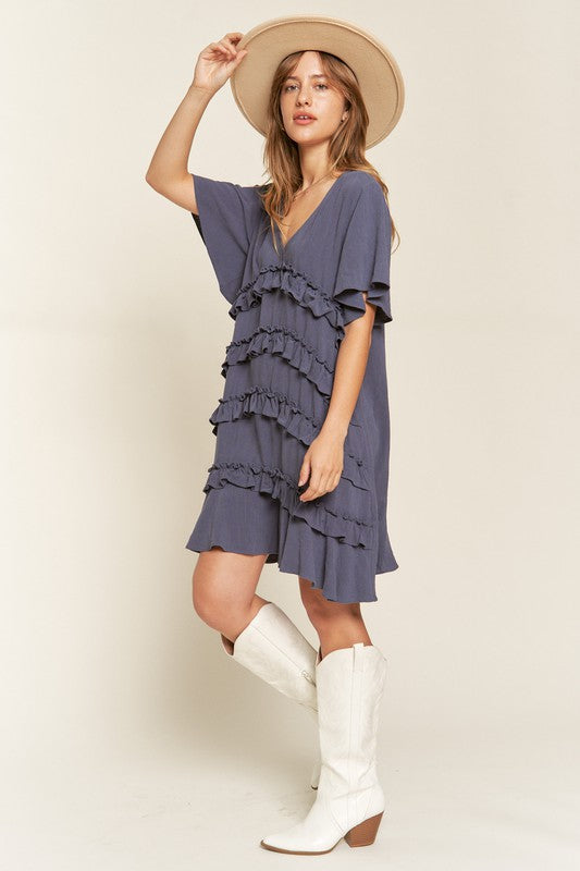 
                      
                        TIERED RUFFLE MINI DRESS
                      
                    