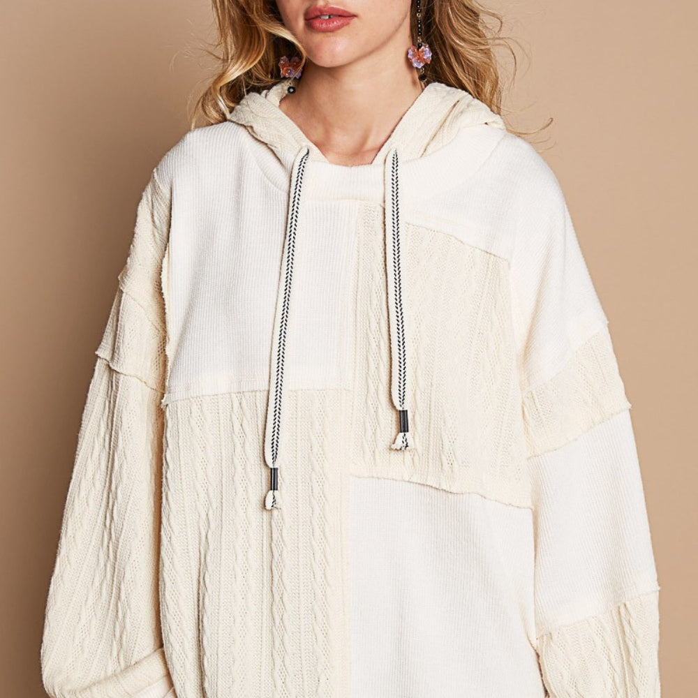 
                      
                        Exposed Seam Hooded Knit Top
                      
                    