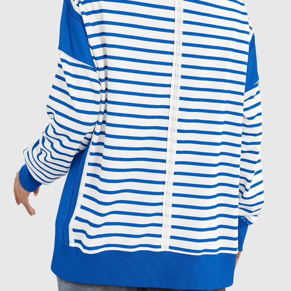 
                      
                        Slit Exposed Seam Striped Long Sleeve Sweatshirt
                      
                    