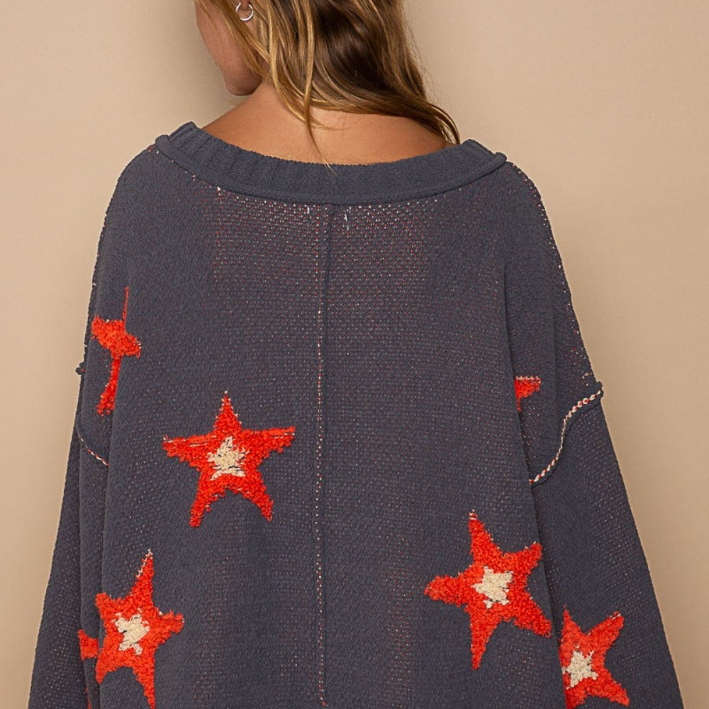 Long Sleeve Star Patch Sweater