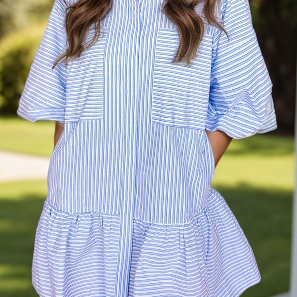 Striped Collared Neck Mini Dress