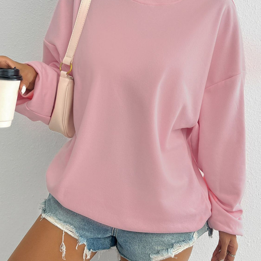 Devine Letter Graphic Round Neck Long Sleeve Sweatshirt