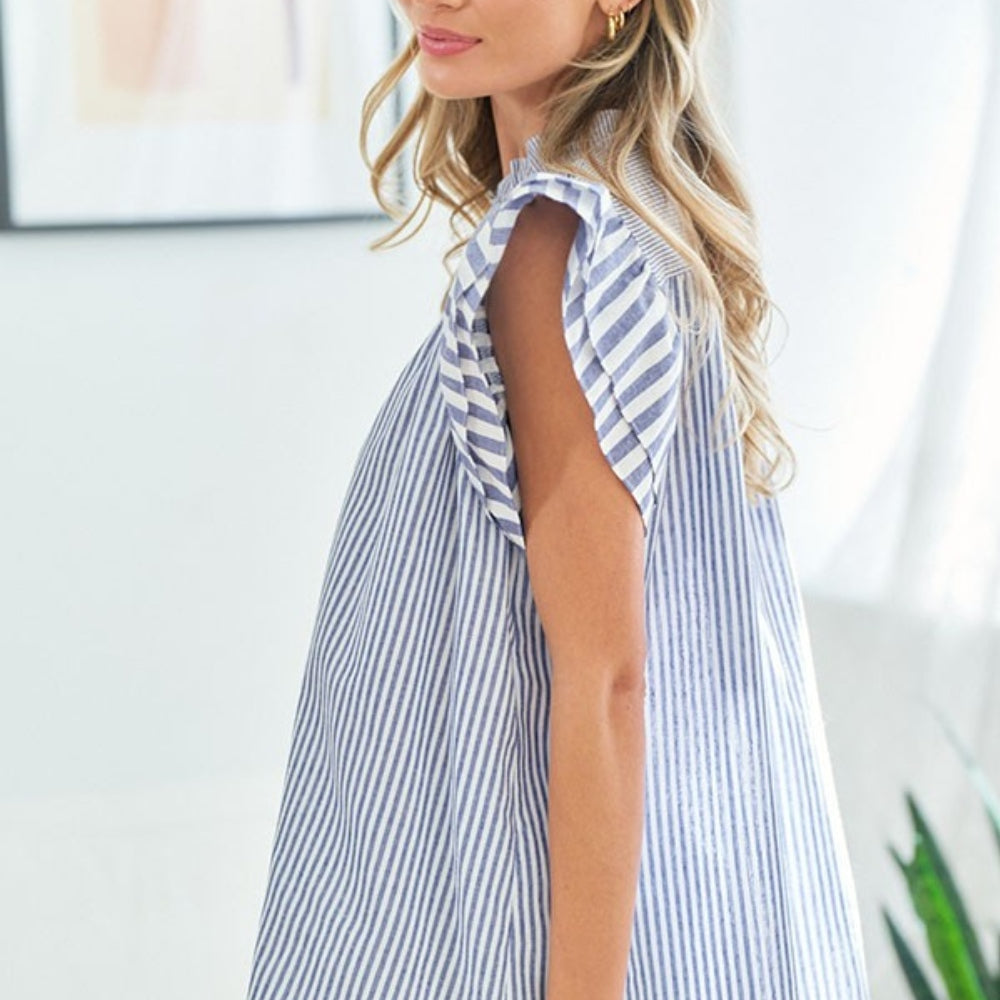 
                      
                        Striped Flutter Sleeve Blouse
                      
                    