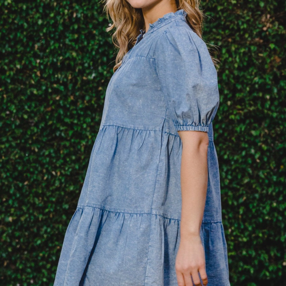 
                      
                        Washed Tiered Mini Denim Dress
                      
                    