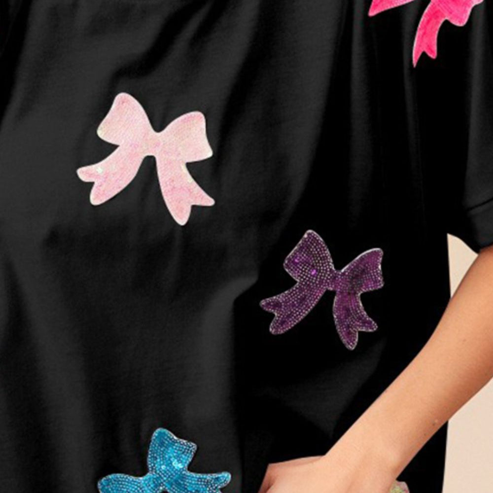 
                      
                        Sequin Bow Patch Short Sleeve T-Shirt
                      
                    