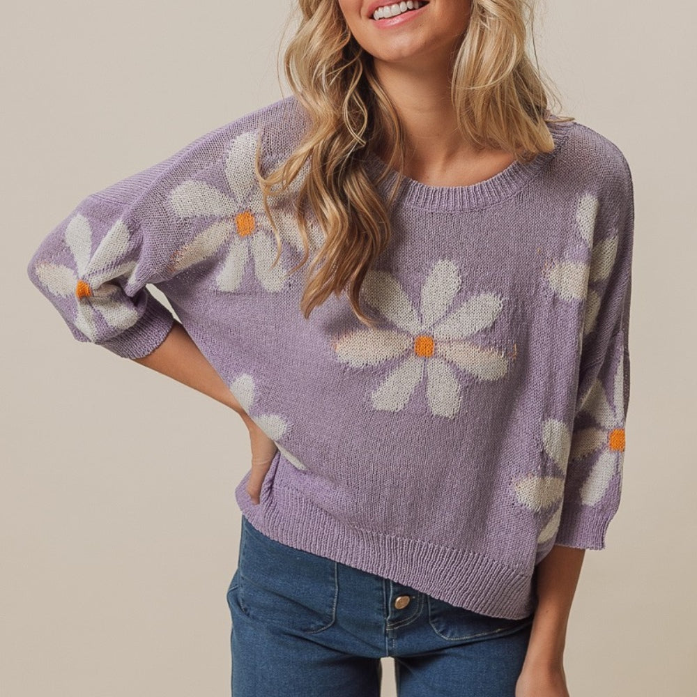 
                      
                        Floral Pattern Slit Sweater
                      
                    