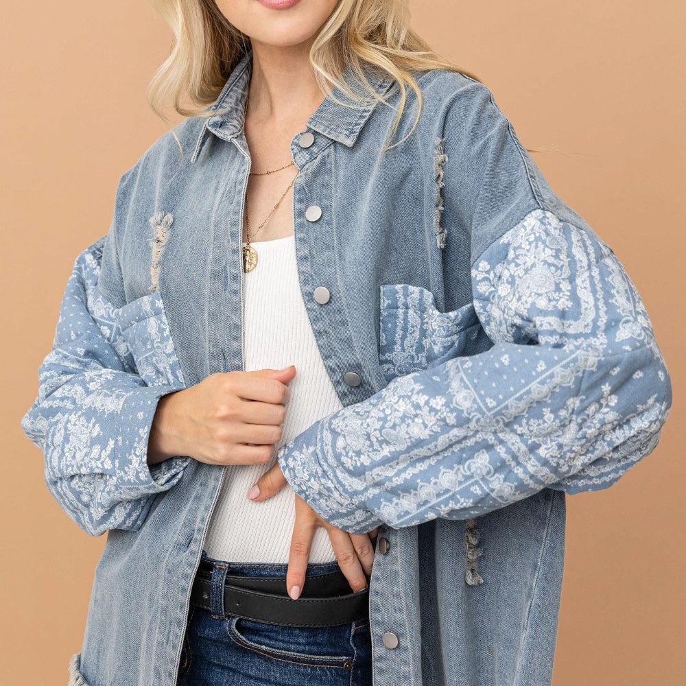 
                      
                        Paisley Print Quilted Sleeves Denim Jacket
                      
                    