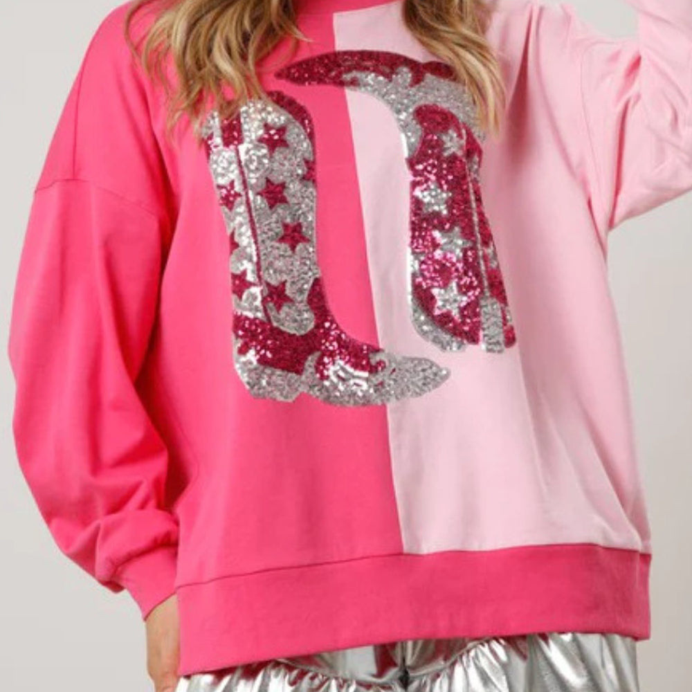 
                      
                        Sequin Round Neck Dropped Shoulder Sweatshirt
                      
                    