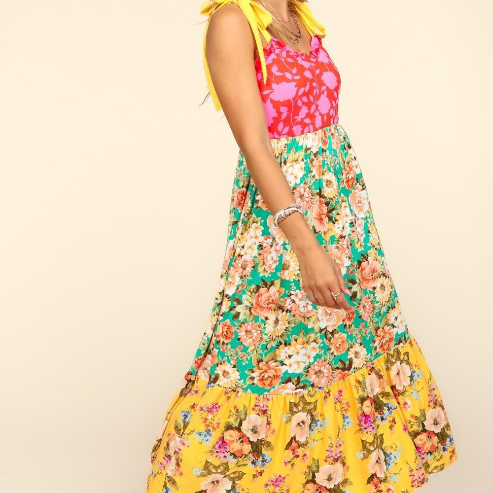 
                      
                        Floral Color Block Maxi Dress with Pockets
                      
                    