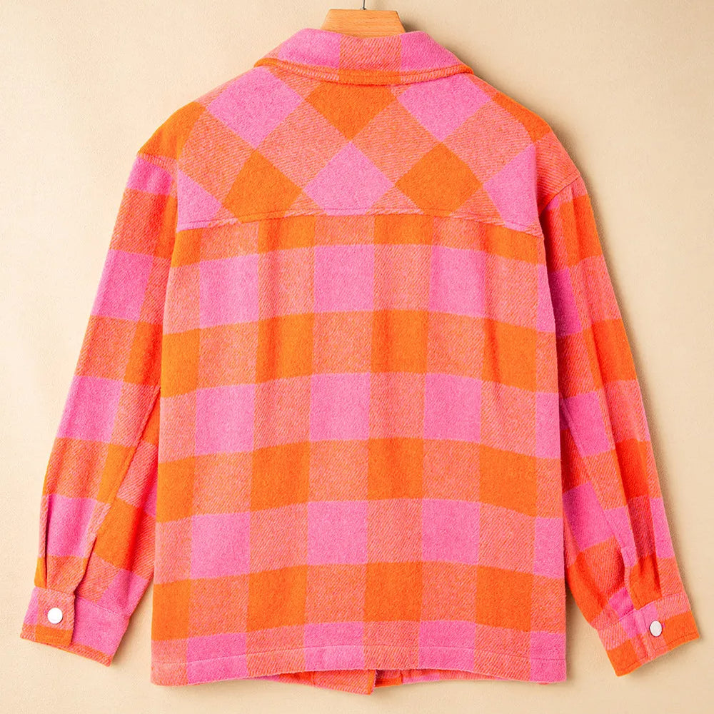 
                      
                        Color Block Plaid Button Up Long Sleeve Jacket
                      
                    