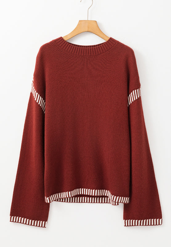 
                      
                        Striped Detail Round Neck Dropped Shoulder Sweater
                      
                    